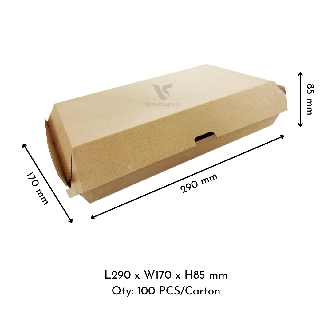 Kraft Corrugated Family Box – Clamshell 290 × 170 × 85mm – Eco Takeaway Packaging – VS Packaging