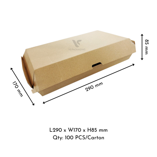 Kraft Corrugated Family Box – Clamshell 290 × 170 × 85mm – Eco Takeaway Packaging – VS Packaging