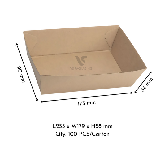 Corrugated Kraft Open Takeaway Tray Extra Large #5 – 255x180x58 mm | 100pcs Eco-Friendly Food Tray