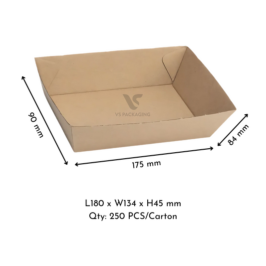 Corrugated Kraft Open Takeaway Tray #3 Medium – 180 x 134 x 45mm (250pcs) VS Packaging