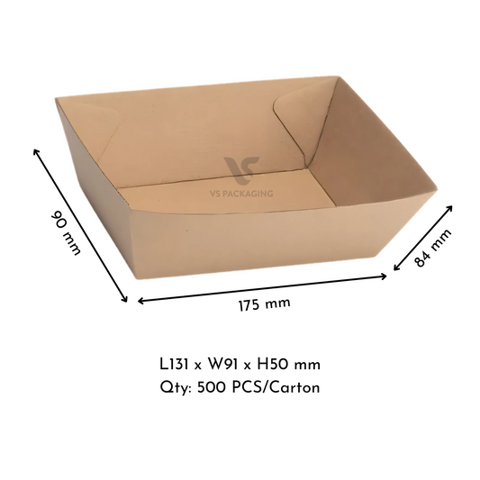 Corrugated Kraft Open Takeaway Tray Small #1 – 131x91x50mm | 500pcs Eco-Friendly Packaging