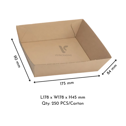 Corrugated Kraft Open Takeaway Tray Square #2 – 178x178x45mm | 250pcs Recyclable Food Tray