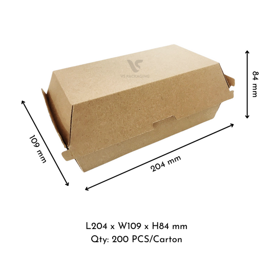 Large Kraft Corrugated Snack Box – Clamshell 204 × 109 × 84mm – Eco Takeaway Packaging – VS Packaging