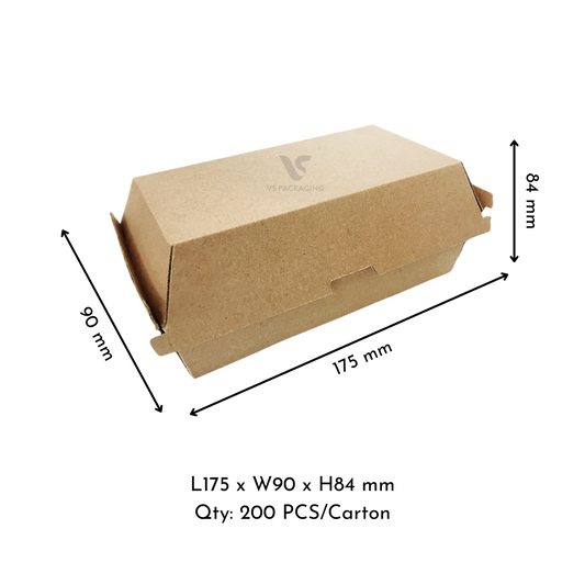 Kraft Corrugated Snack Box – Clamshell 175 × 90 × 84mm – Eco Takeaway Packaging – VS Packaging