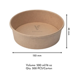 Kraft Salad Bowl 500ml 16oz Base – 150mm Diameter Eco-Friendly Food Packaging Australia