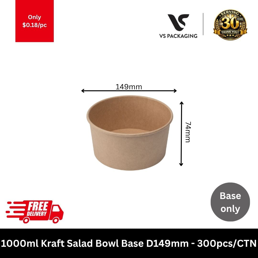 1000ml kraft salad bowl base D149 large eco friendly takeaway food container 32oz