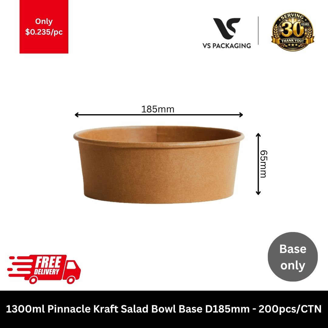 1300ml pinnacle kraft salad bowl base D185 large eco friendly takeaway container