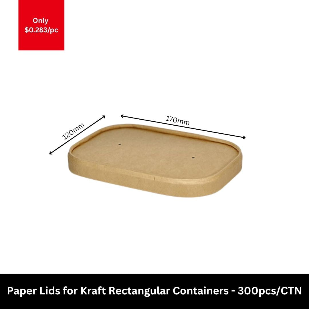 Paper lids for 500ml to 1000ml kraft rectangular takeaway food containers for meal prep and food delivery packaging