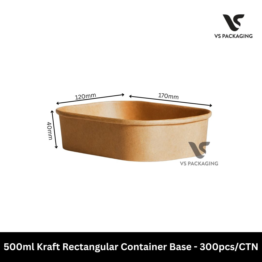 500ml kraft rectangular takeaway food container base for salads, rice meals, noodles, meal prep and food delivery packaging