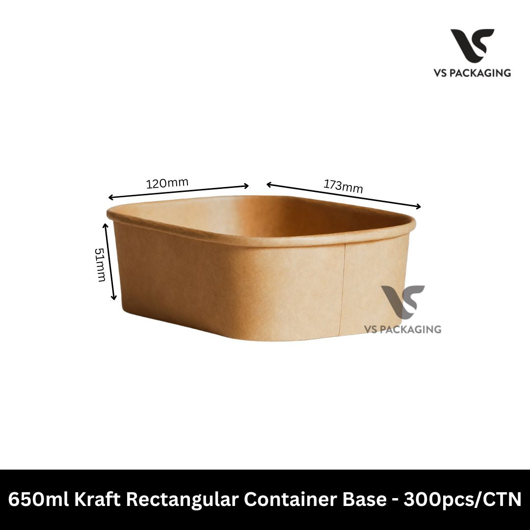 Kraft rectangular takeaway food container base 650ml eco packaging 300 carton