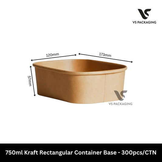 750ml kraft rectangular takeaway food container base for meal prep, salads, noodles, rice meals and food delivery packaging