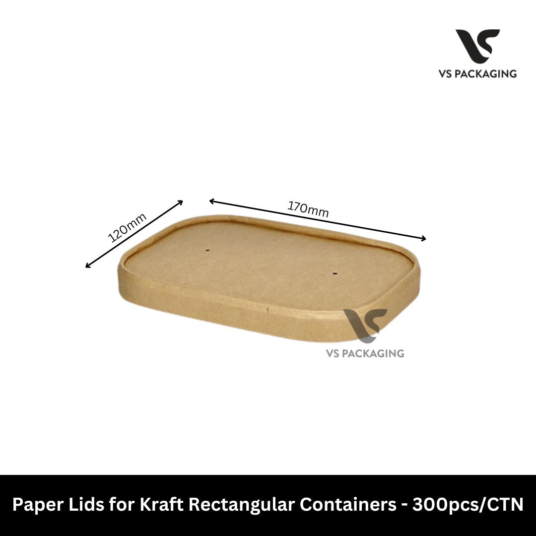 Paper lids for 500ml to 1000ml kraft rectangular takeaway food containers for meal prep and food delivery packaging