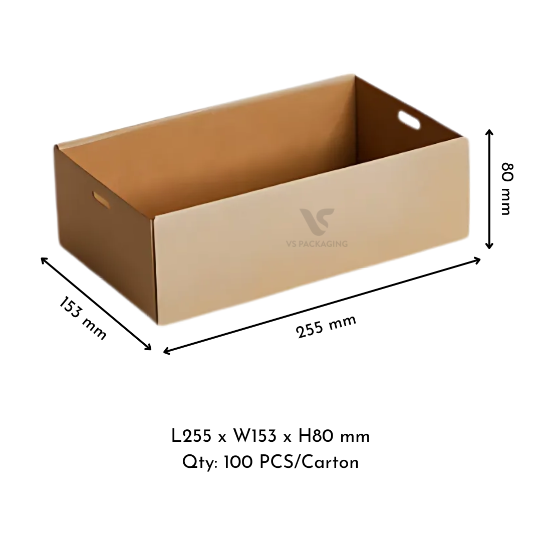 Kraft Catering Tray 1 Small Base – 255×153×80mm Cardboard Food Tray supplied by VS Packaging Australia (100pcs / Carton)