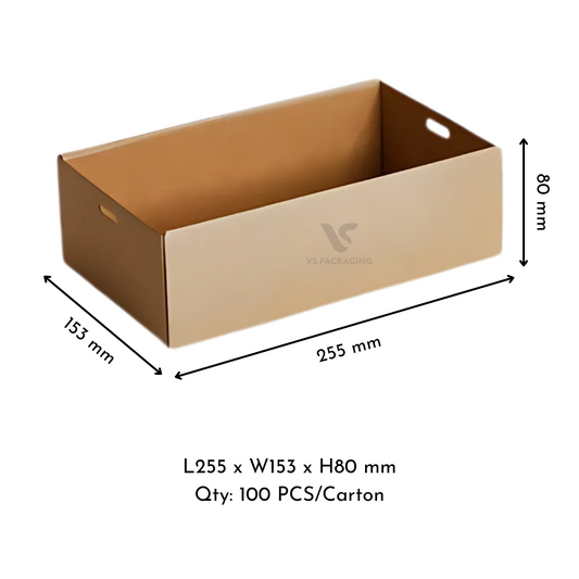Kraft Catering Tray 1 Small Base – 255×153×80mm Cardboard Food Tray supplied by VS Packaging Australia (100pcs / Carton)