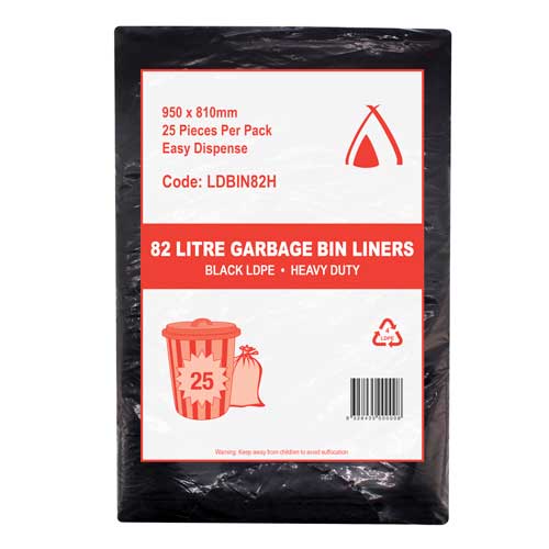 82L LDPE Heavy Duty Bin Liner Black - VS Packaging
