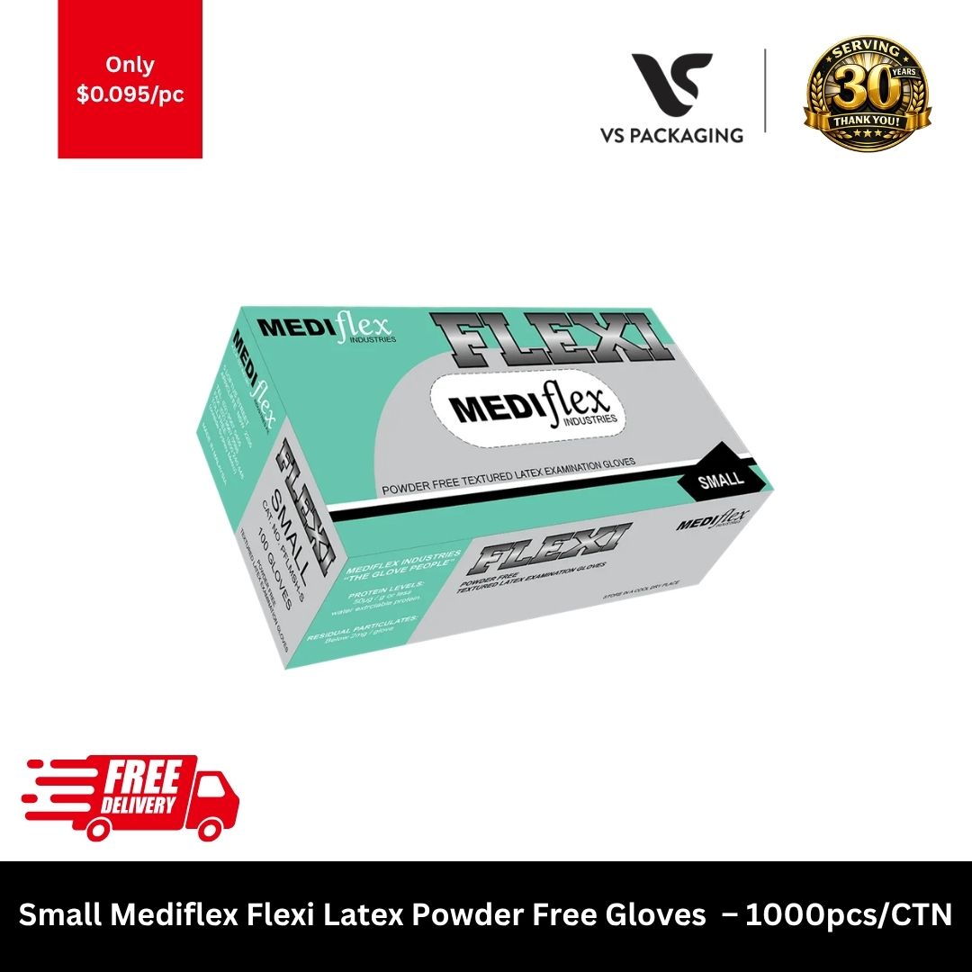 Small Mediflex Flexi latex powder free disposable gloves for food handling healthcare and cleaning 1000pcs carton
