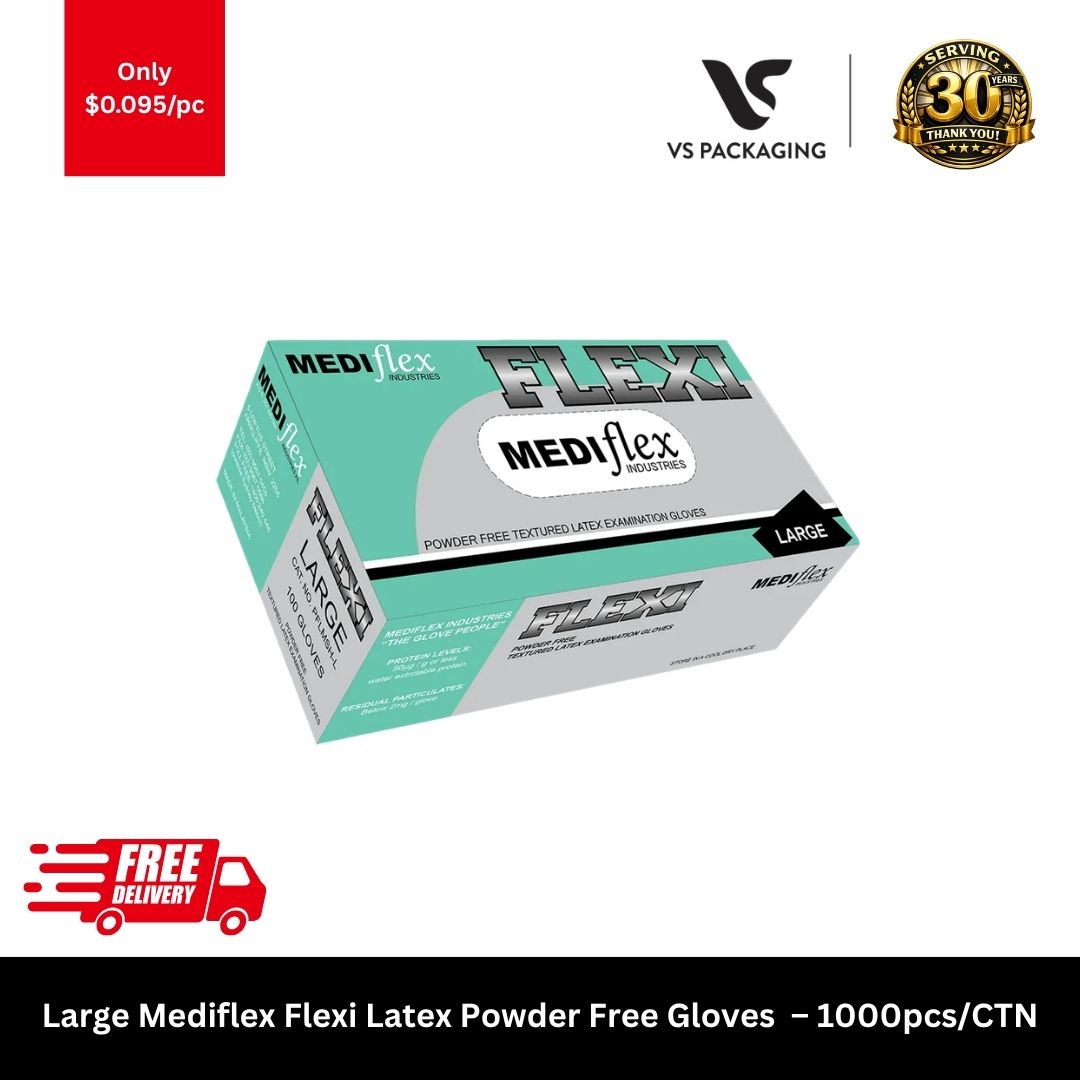 Large Mediflex Flexi latex powder free disposable gloves food handling healthcare cleaning 1000pcs carton
