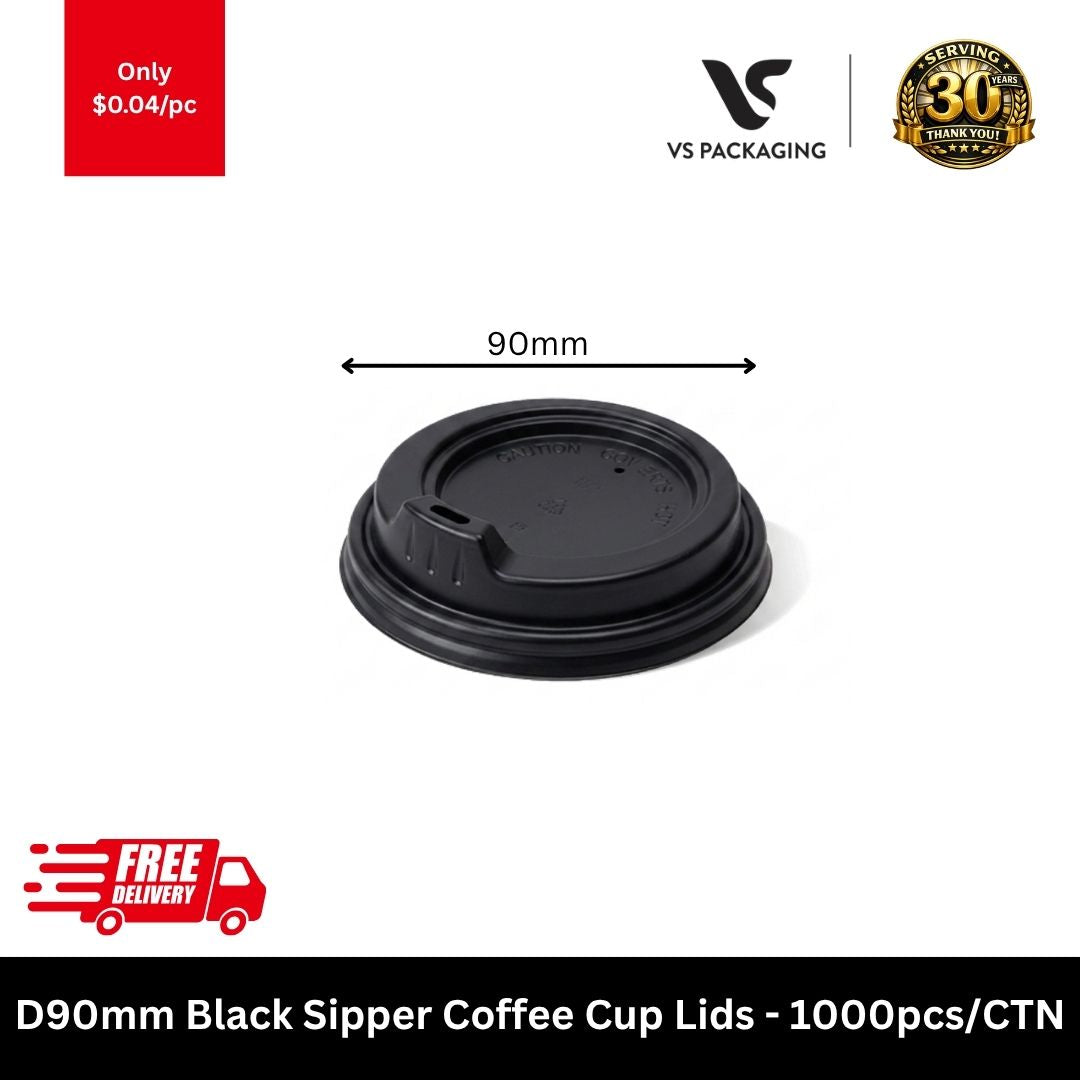 90mm black sipper coffee cup lids for 12oz 16oz cups PP sip lids bulk 1000pcs