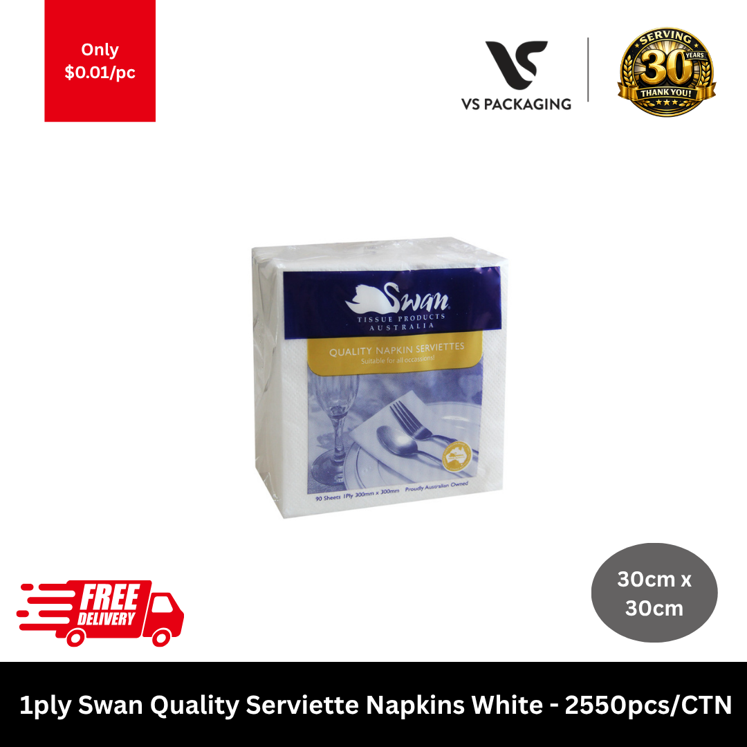 1 ply Swan quality serviette napkins white 2550pcs disposable paper napkins 300x300mm