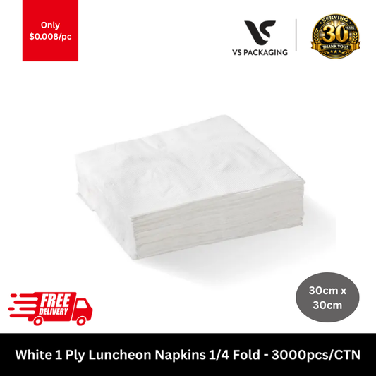 Biobox 1 ply white quarter fold luncheon napkins 3000pcs disposable paper napkins 30cm x 30cm