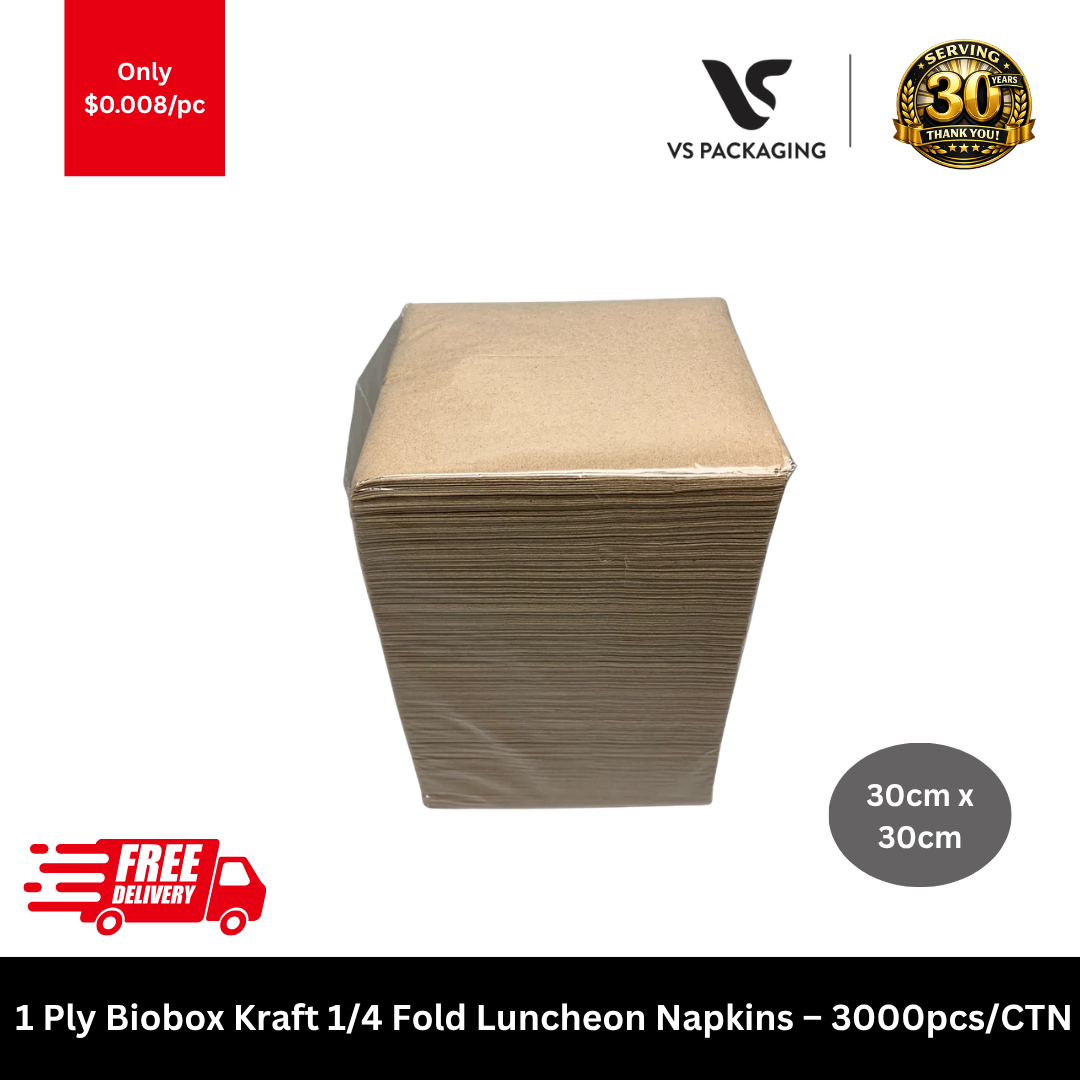 Biobox 1 ply kraft 1/4 fold luncheon napkins 3000pcs eco disposable napkins 300x300mm
