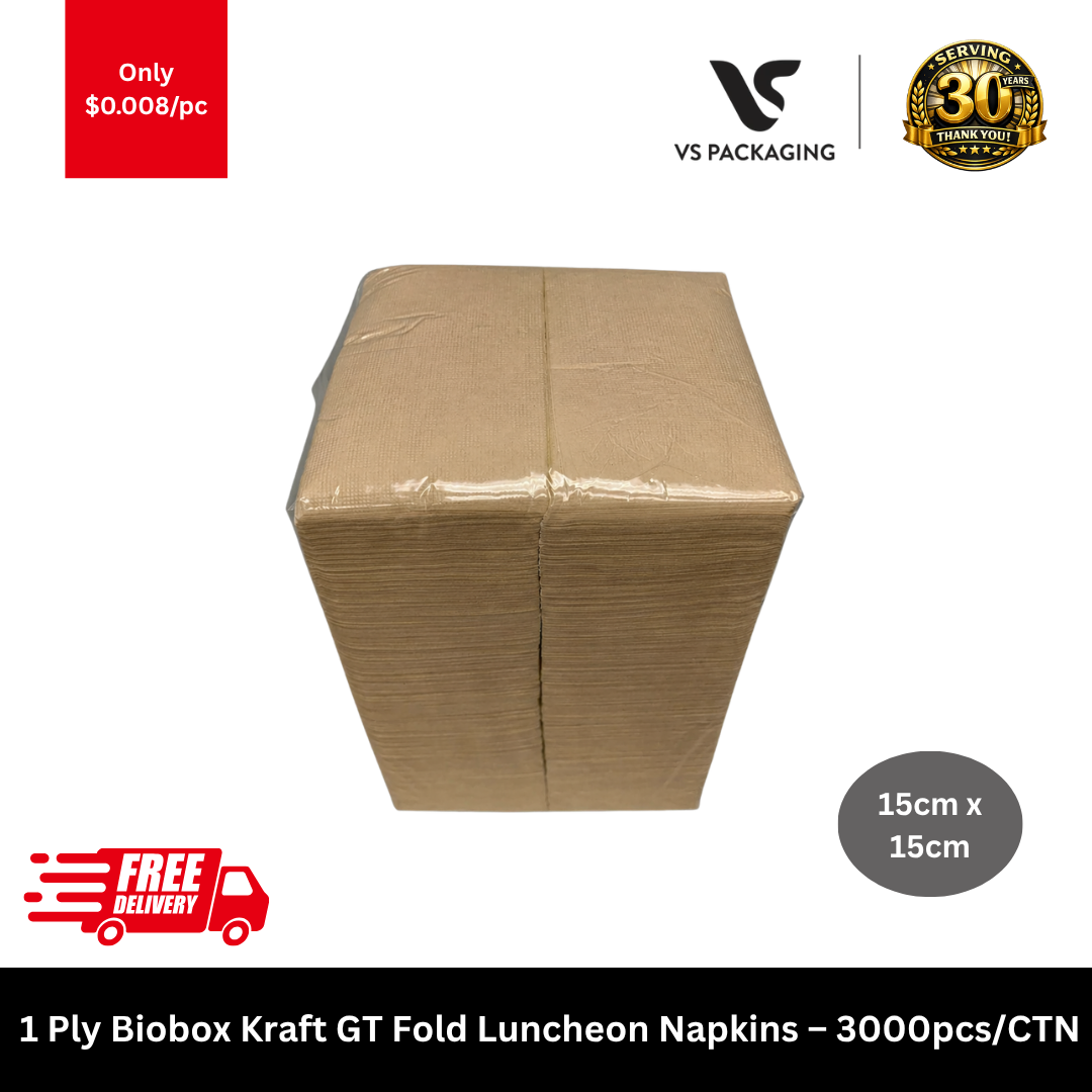 Biobox 1 ply kraft GT fold luncheon napkins 3000pcs eco disposable napkins 15cm x 15cm
