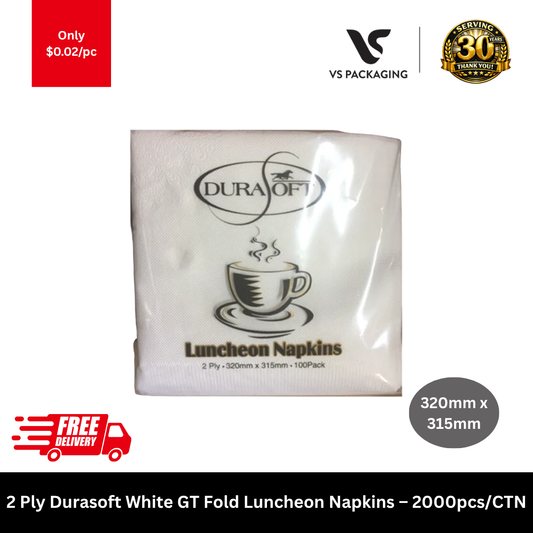 Durasoft 2 ply white GT fold luncheon napkins 2000pcs premium disposable napkins
