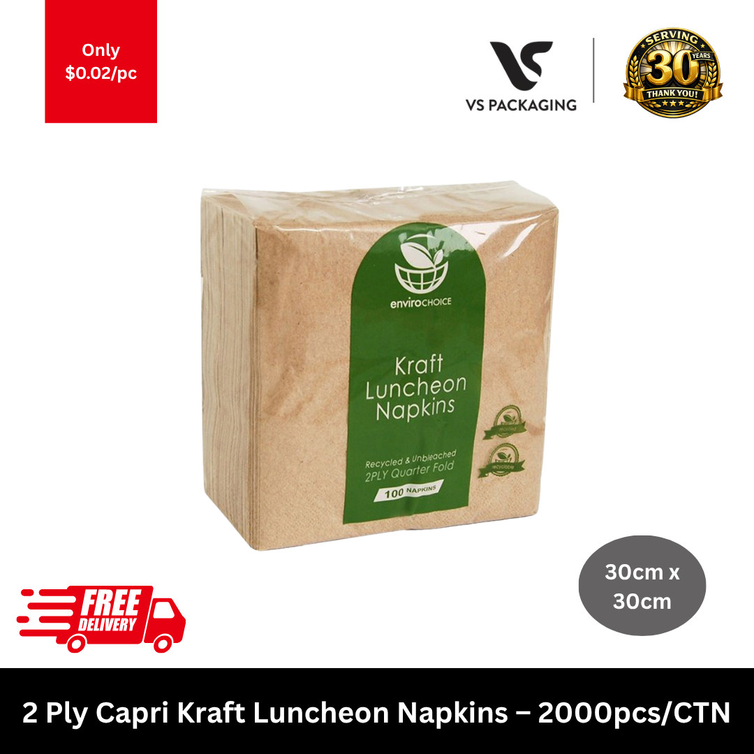 Capri 2 ply kraft luncheon napkins 2000pcs eco premium disposable napkins 30cm x 30cm