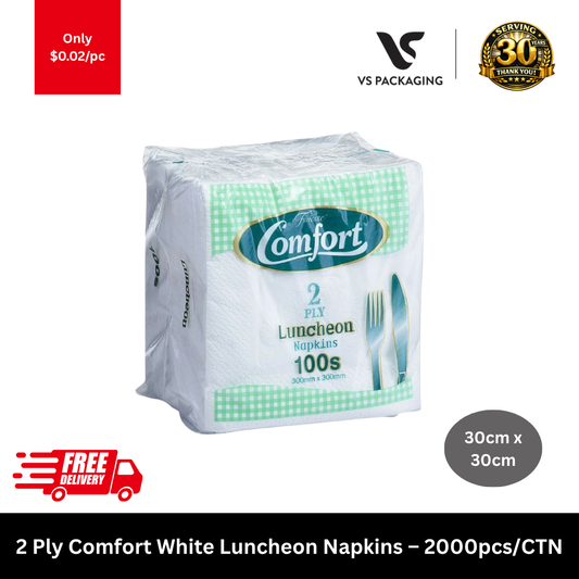 Comfort 2 ply white luncheon napkins 2000pcs soft disposable paper napkins 30cm x 30cm