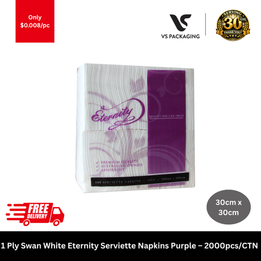 1 ply Swan white eternity serviette napkins purple 2000pcs disposable paper napkins 30cm x 30cm