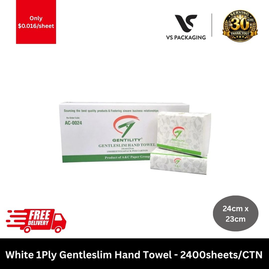 white 1 ply gentleslim interleaved hand towels 2400 sheets dispenser compatible 24cm x 23cm.