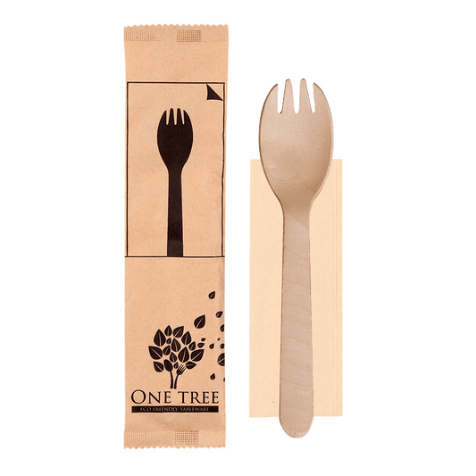 SW Coated Wooden Cutlery Set (Sporks + Napkin) 500 sets