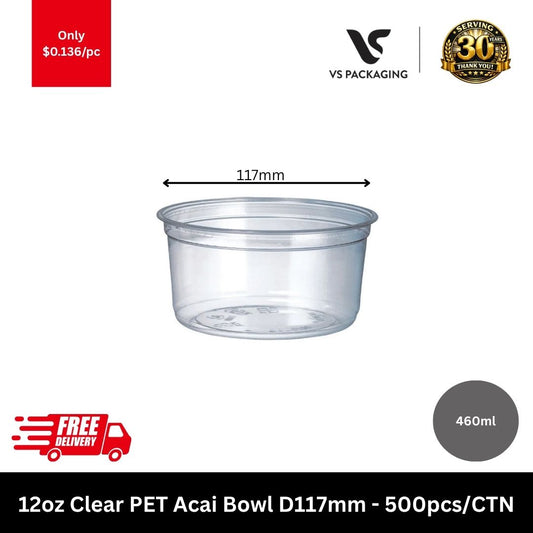 12oz PET clear round container 356ml acai bowl takeaway container D117mm with clear plastic design for desserts and cold food