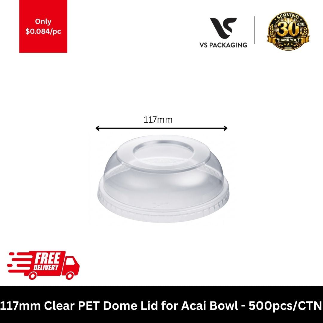 117mm PET dome lid for clear round acai bowl container with high dome for toppings clear plastic takeaway lid