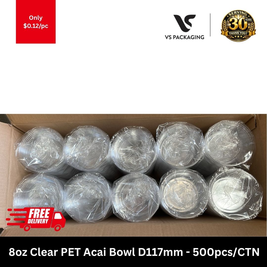 8oz PET Clear Round Container / Acai Bowl D117mm  – 500pcs/CTN VS Packaging