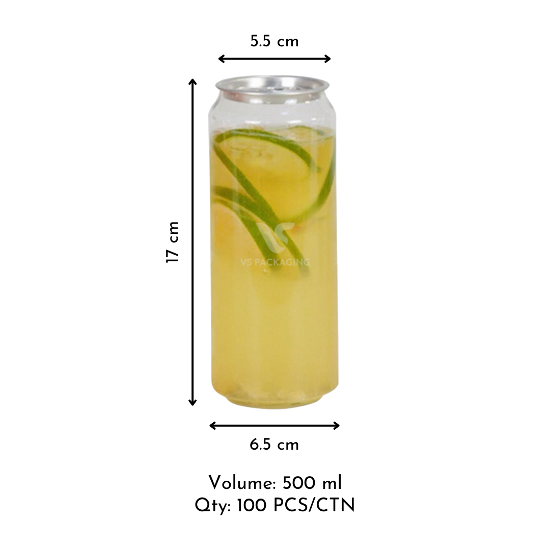 500 ml PET canning bottles with lids – clear PET bottles for smoothies, bubble tea and large drinks by VS Packaging Australia