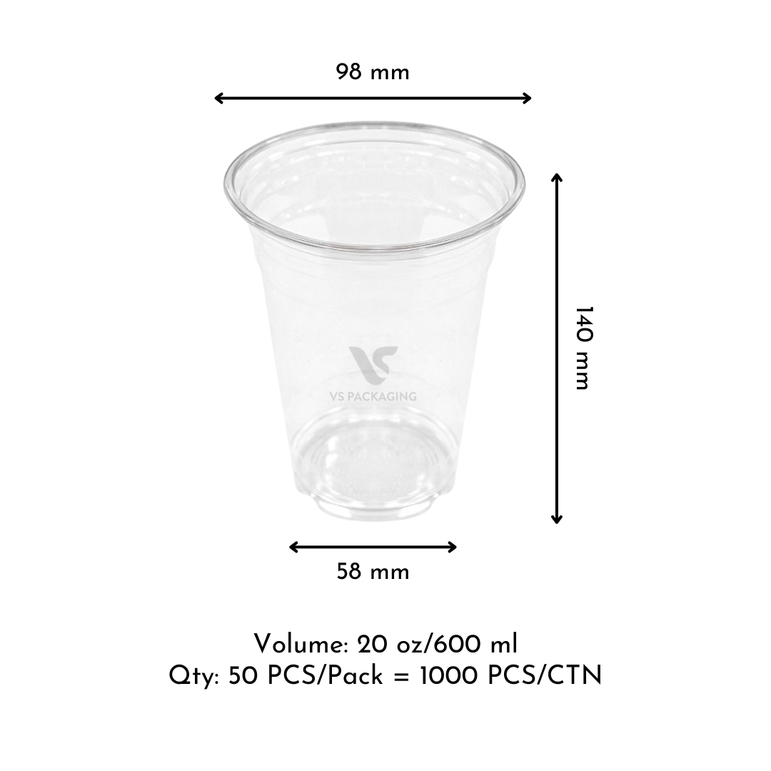 20 oz clear PET cup 600 ml disposable cold drink cup bulk pack 1,000 pcs – takeaway packaging Australia