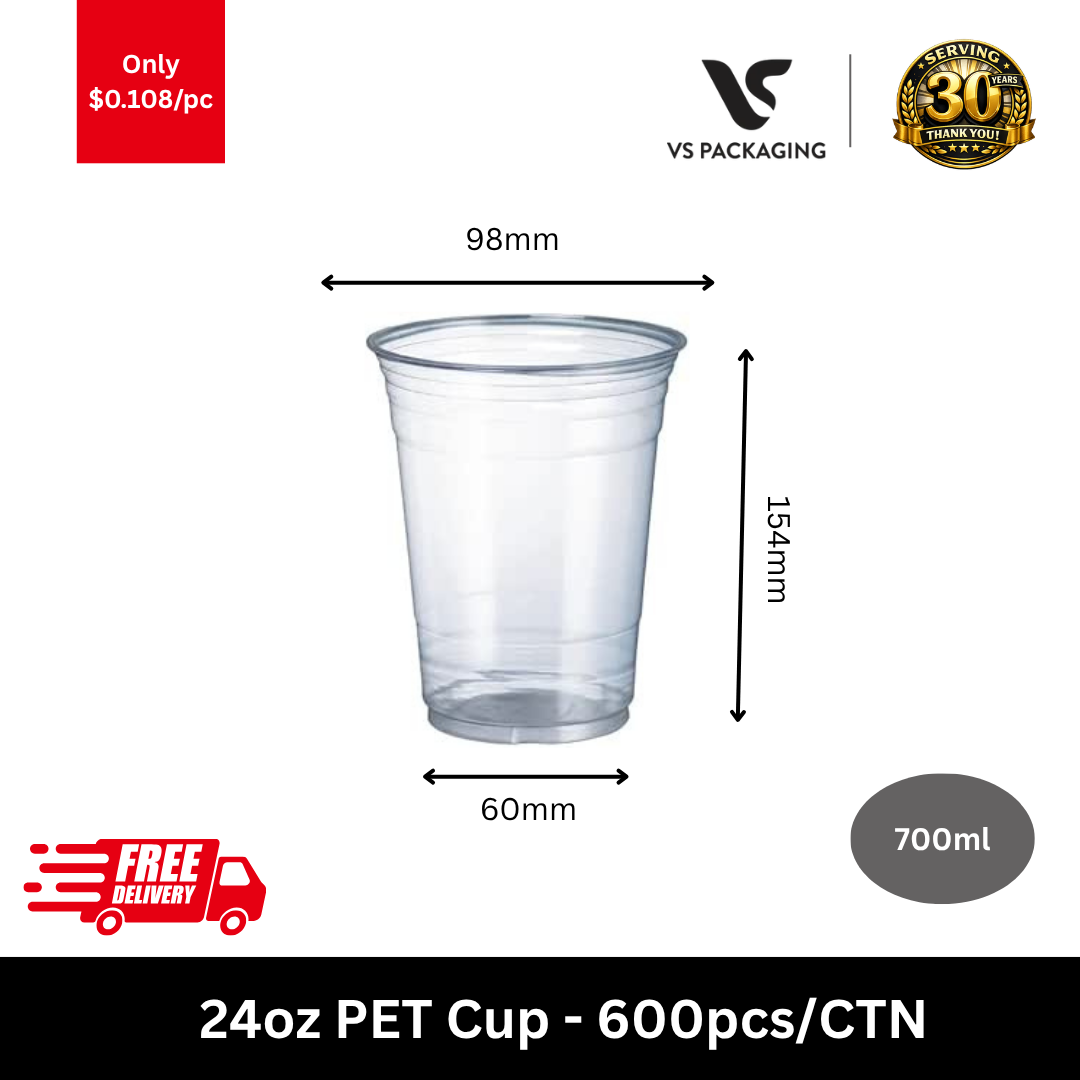 Clear 24oz PET cups 700ml for large takeaway drinks cafes juice bars Australia