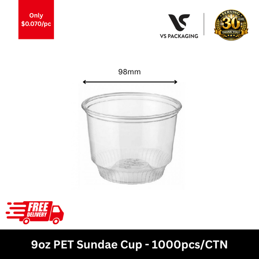 Clear 9oz PET sundae cups for desserts ice cream parfait takeaway Australia