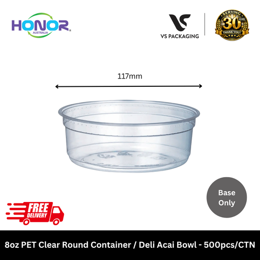 Clear 8oz PET round container acai bowl Honor brand for takeaway desserts Australia