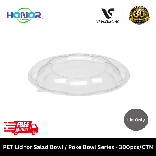Clear PET lids for salad bowls and poke bowls Honor brand takeaway food packaging Australia