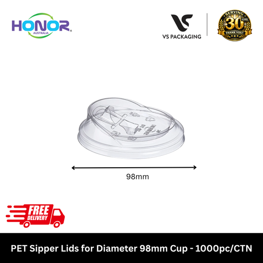 Clear 98mm PET sipper lids Honor brand for takeaway drink cups no straw Australia