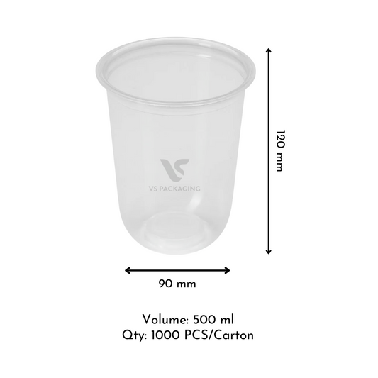 PP Plastic Cup U-Shape Clear 500 ml PP-U500 (90 mm) for sealing machines – VS Packaging Australia