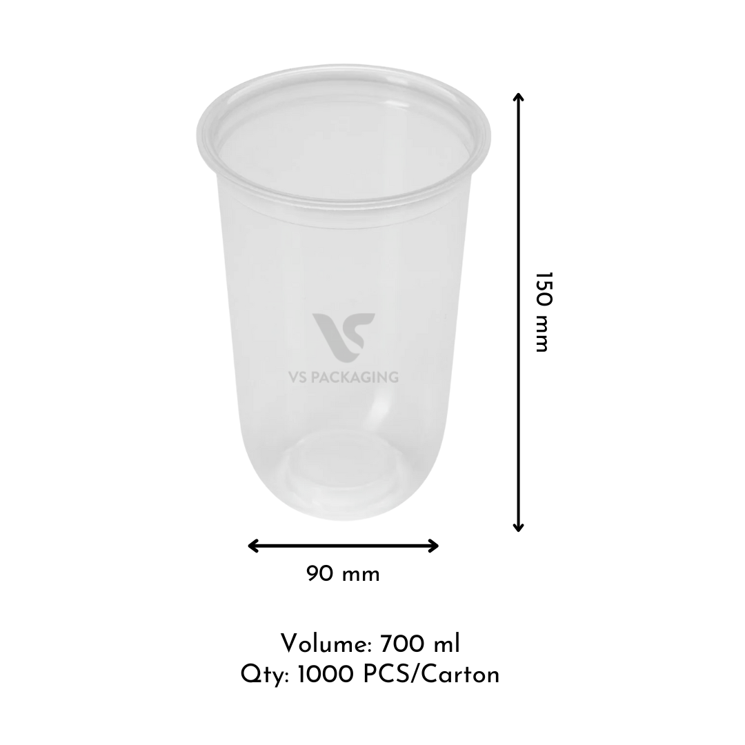 PP Plastic Cup U-Shape Clear 700 ml PP-U700 (90 mm) for sealing machines – VS Packaging Australia