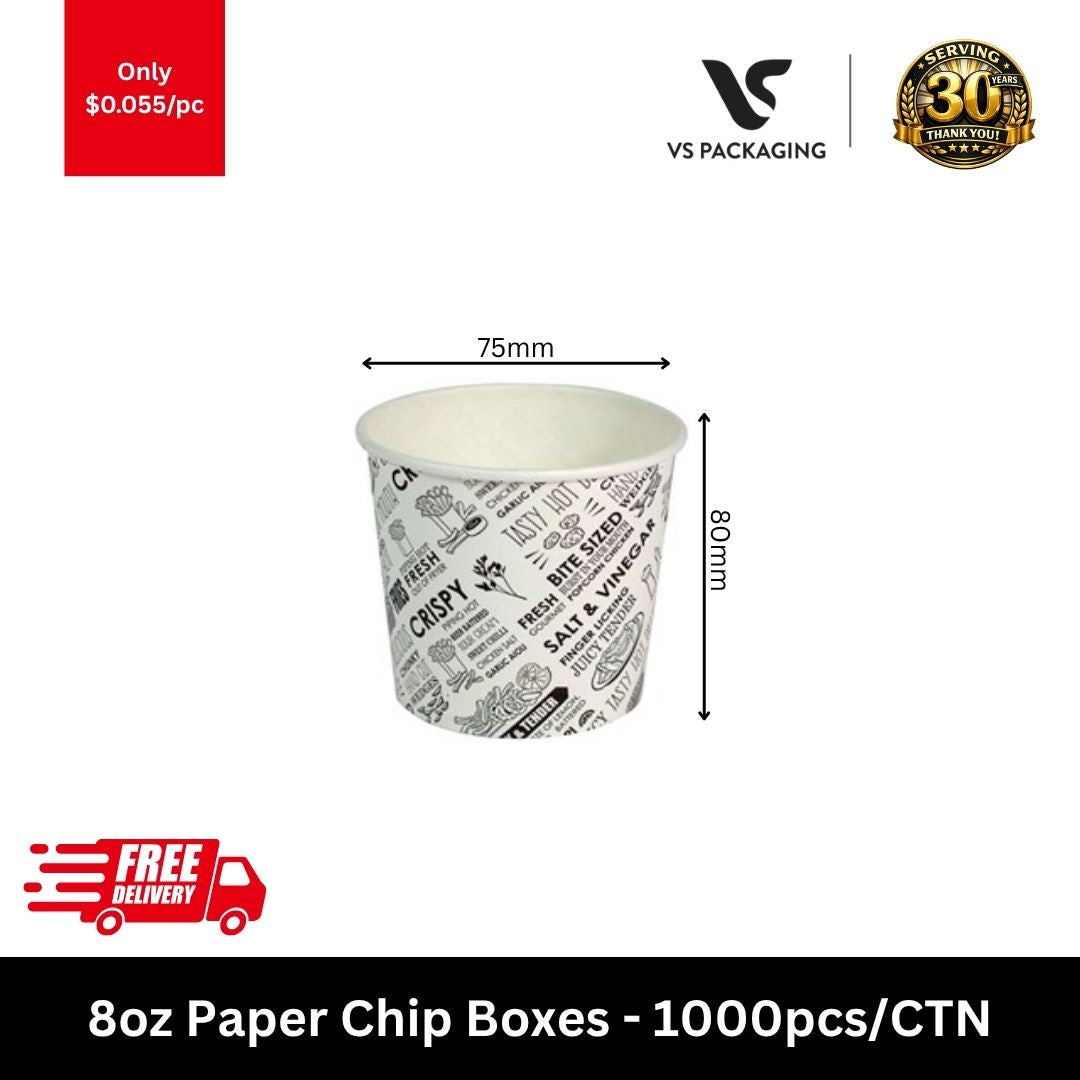 8oz white and black paper chip boxes for hot chips and takeaway snacks 1000pcs carton