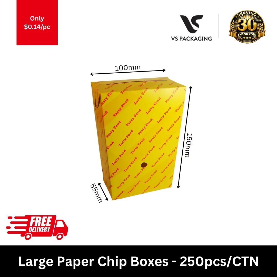 large yellow paper chip boxes for hot chips fries and takeaway food packaging 250pcs carton