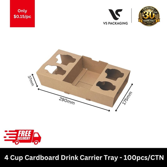 4 cup cardboard drink carrier tray kraft takeaway cup holder flat pack 100pcs carton