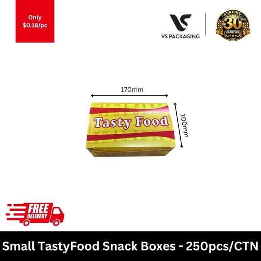 small yellow TastyFood snack boxes for takeaway meals hot and cold food 250pcs carton