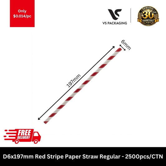 red stripe paper straws 6x197mm regular size bulk carton 2500pcs for cold drinks