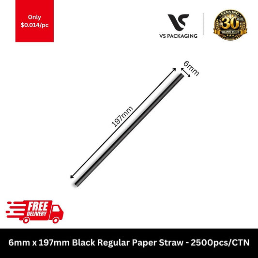 Black regular paper straws 6mm x 197mm eco-friendly disposable drinking straws bulk 2500pcs carton